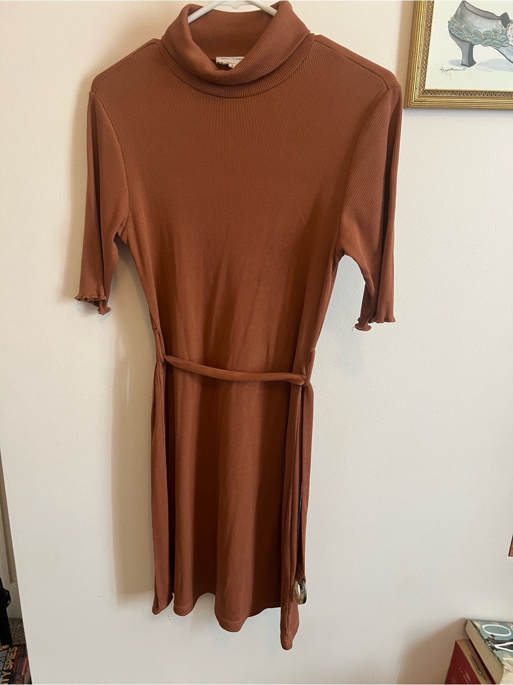NATIVE YOUTH Rust Midi Turtleneck Dress with Self Tie